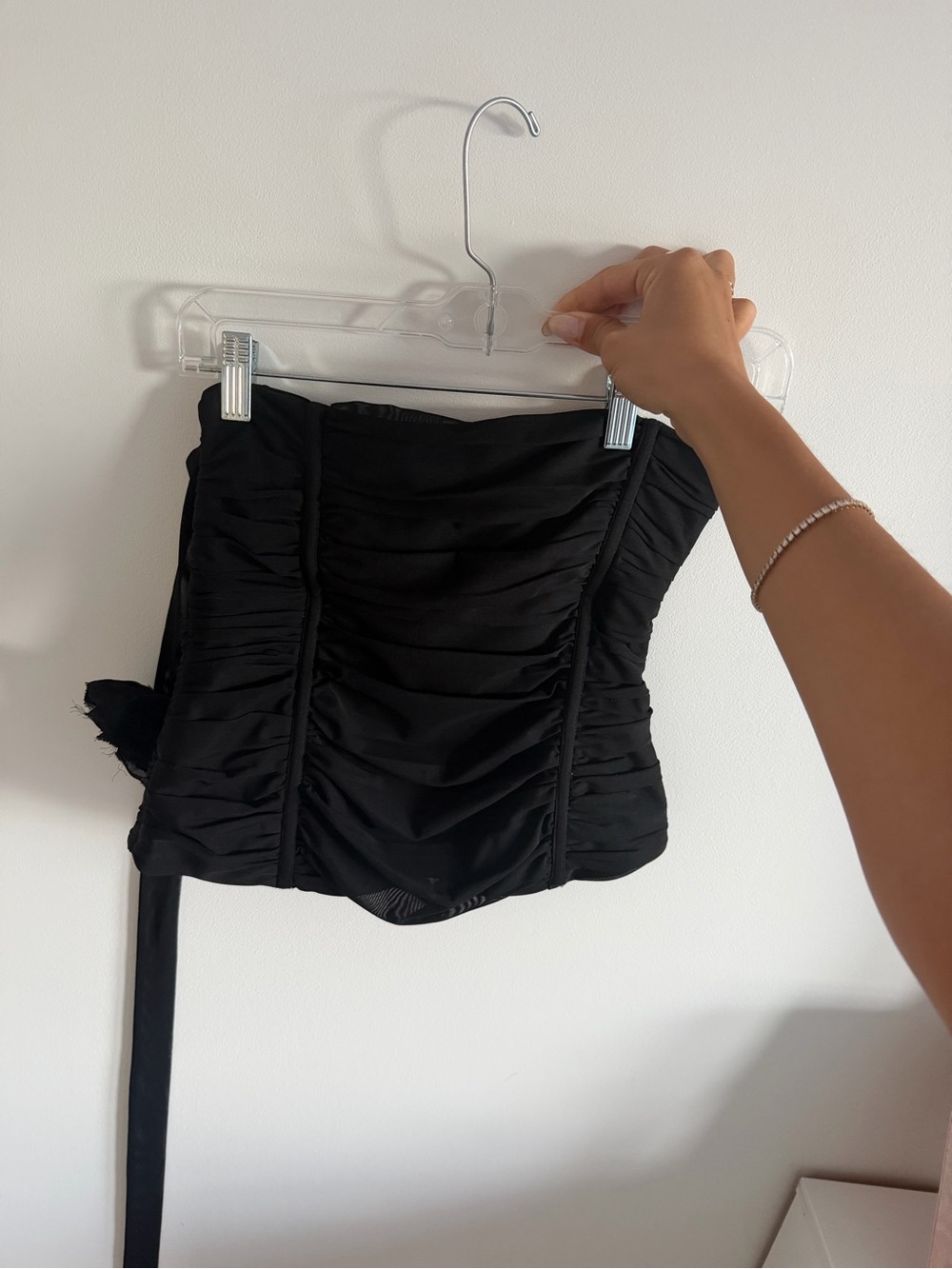 Zara Black Strapless Ruched Bandeau Corset Top with Scarf and Chiffon Flower - Picture 2 of 4